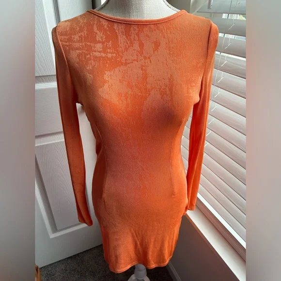 Lioness Montana Shimmer Orange Open Back Long Sleeve Mini Dress - Picture 6 of 9